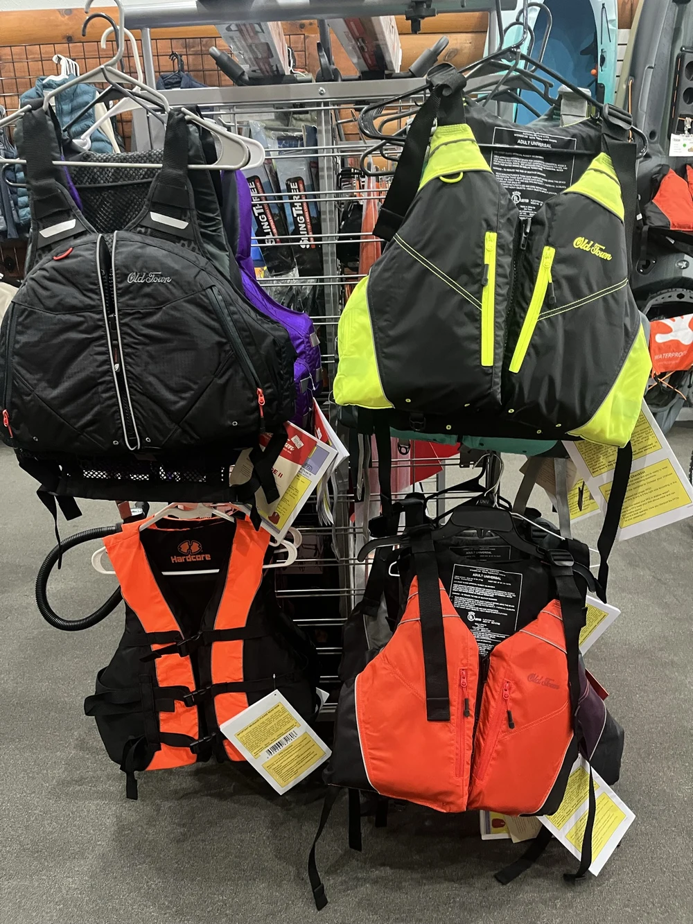 Life jackets on display in the shop